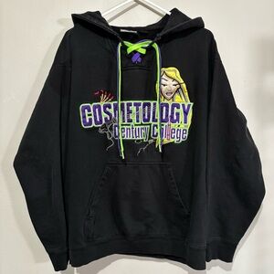 Y2K Vintage Embroidered Beauty School Hoodie Pullover Sweatshirt Size Large